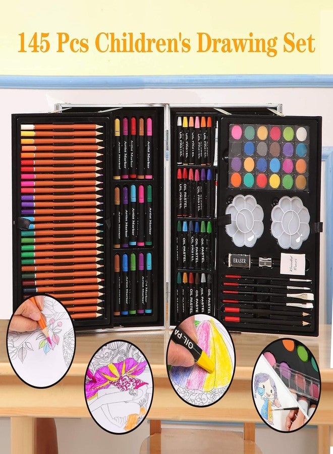Coku Professional Art & Craft Painting Box with Portable Aluminium Case 145-piece Art Kit Set Drawing Supplies Multiple Coloring Pencils, Crayons, Sketch, Brushes Artist Gift Unicorn-Theme (Blue) - Image 3