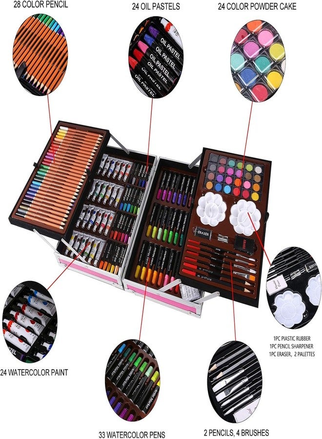 Coku Professional Art & Craft Painting Box with Portable Aluminium Case 145-piece Art Kit Set Drawing Supplies Multiple Coloring Pencils, Crayons, Sketch, Brushes Artist Gift Unicorn-Theme (Blue) - Image 2