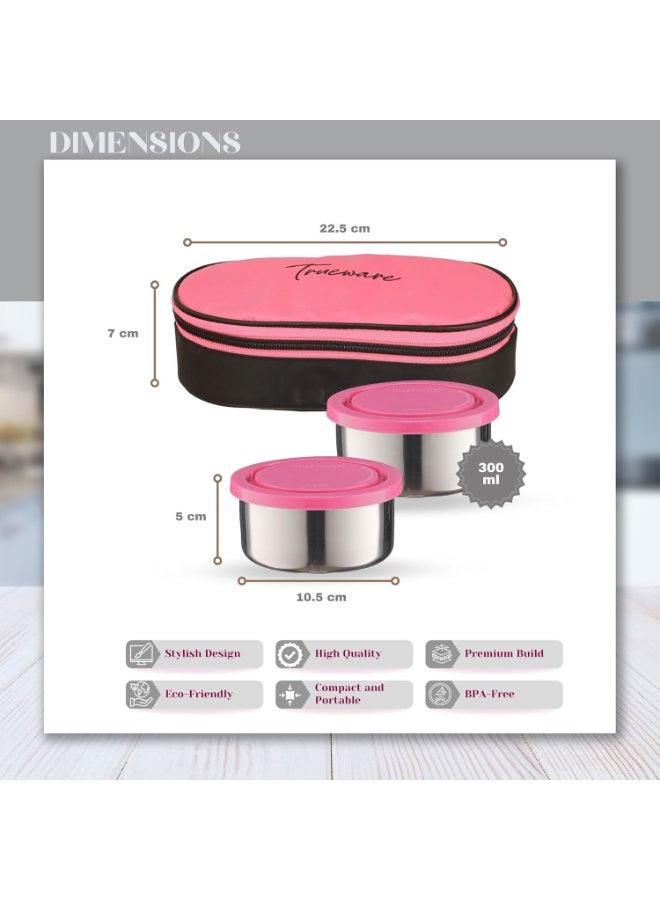 Trueware Super Pack Lunch Box, 2 Round Inner Steel Round Containers 300ml Each with Insulated Bag, Office Tiffin for Leak-Proof, Easy to Carry - Image 4