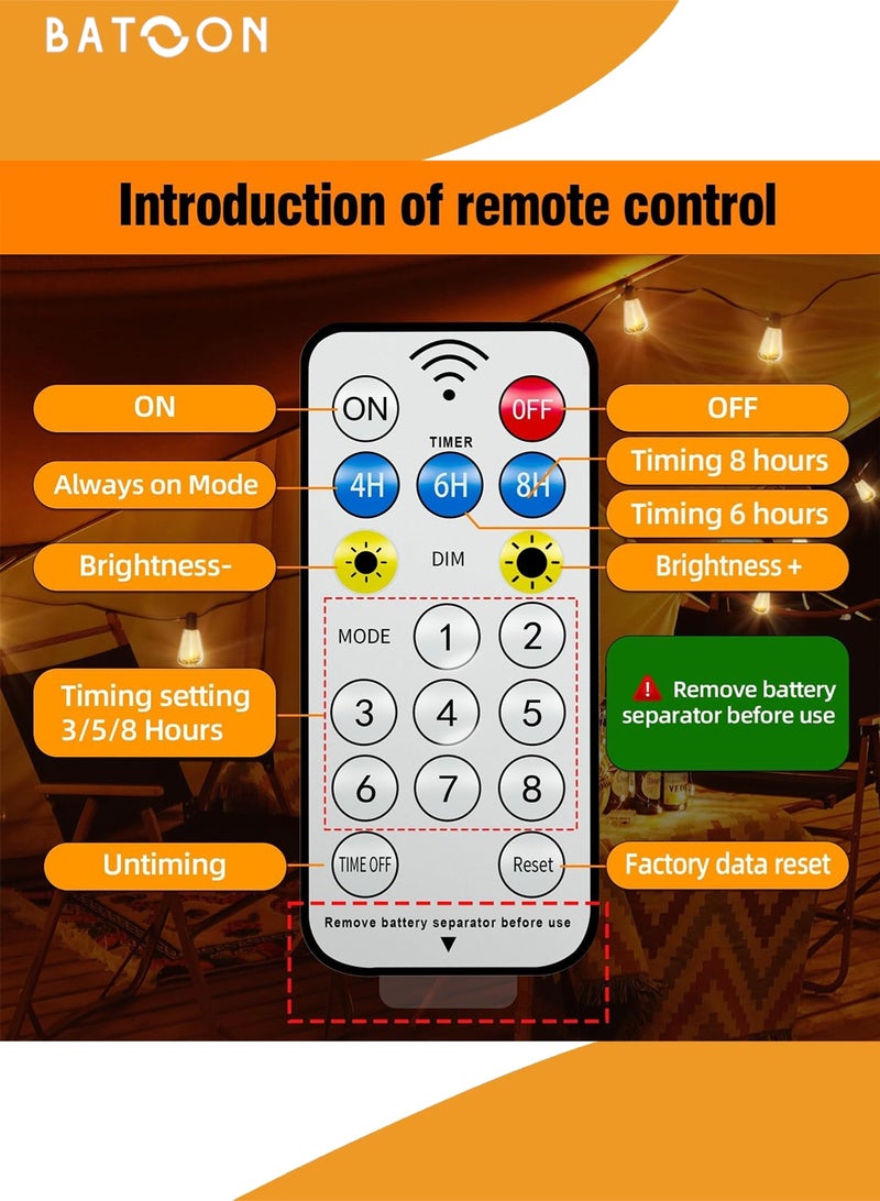 باتون أضواء خارجية تعمل بالطاقة الشمسية، مصابيح ST38، أضواء خرافية، 10 أمتار، 15 مصباح LED، أضواء خرافية للحديقة مع جهاز تحكم عن بعد، مسافة إضاءة 40 سم - أضواء خيطية مقاومة للماء IP65 بيضاء دافئة، أضواء زخرفية للعطلات في الحديقة - Image 4