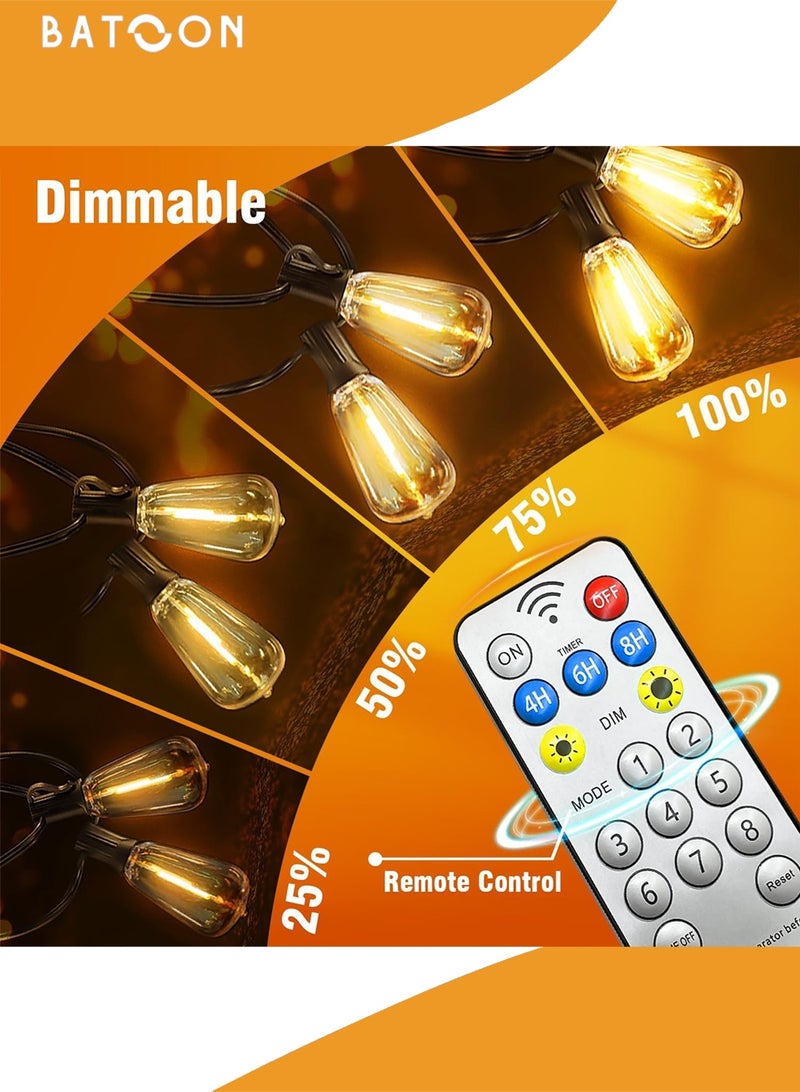 باتون أضواء خارجية تعمل بالطاقة الشمسية، مصابيح ST38، أضواء خرافية، 10 أمتار، 15 مصباح LED، أضواء خرافية للحديقة مع جهاز تحكم عن بعد، مسافة إضاءة 40 سم - أضواء خيطية مقاومة للماء IP65 بيضاء دافئة، أضواء زخرفية للعطلات في الحديقة - Image 3