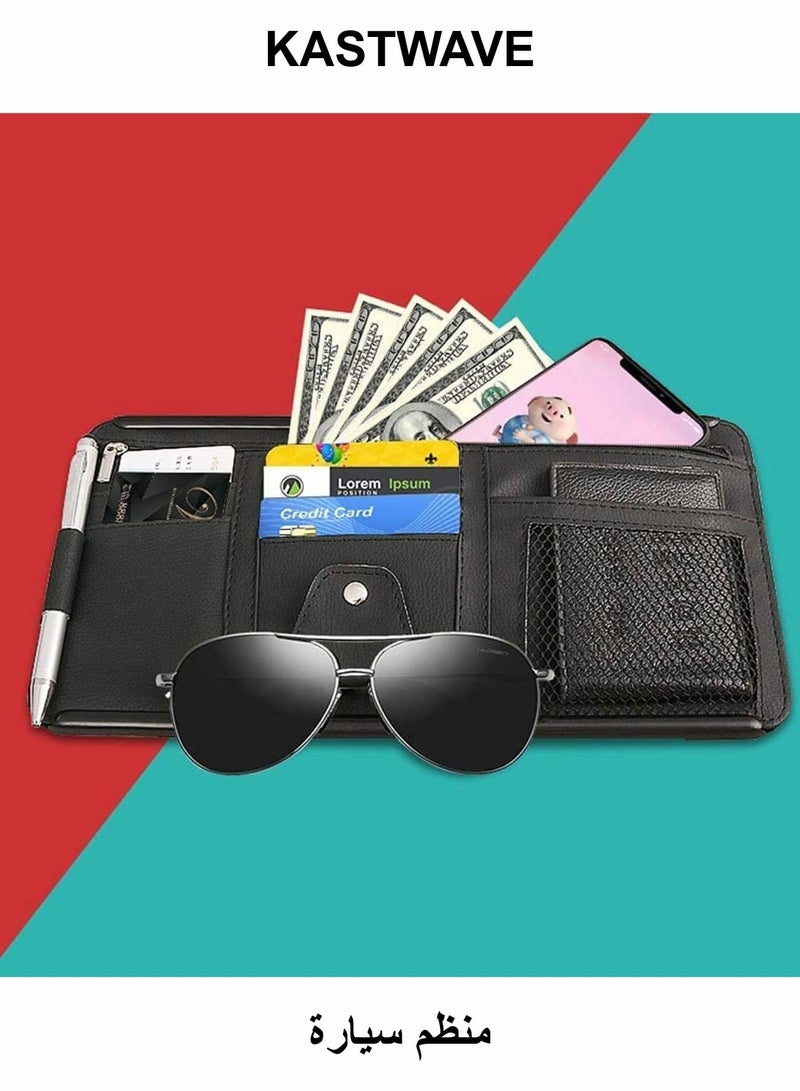 KASTWAVE Car Interior Accessories Pocket Organizer, Car Sun Visor Organizer Auto Visor Pocket(Black) - Image 1