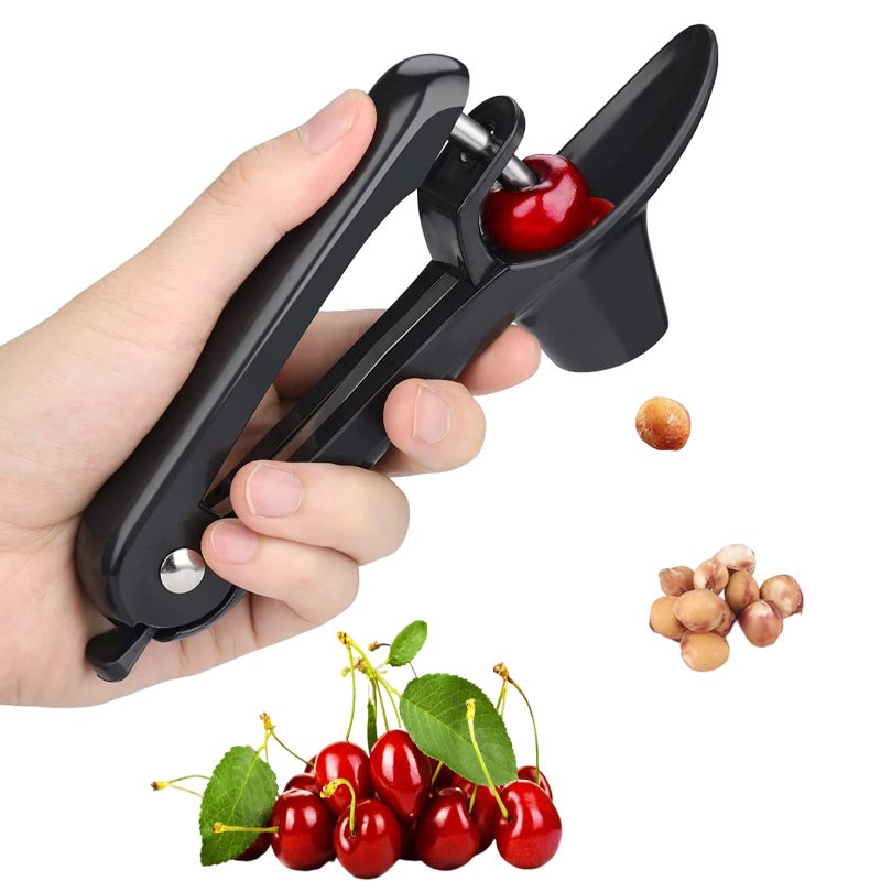 Honbuty Cherry Pitter HeavyDuty Stainless Steel Olive and Cherry Pitters Corer Tool with SpaceSaving Lock Design MultiFunction Cherries Stoner Seed Remover Tool for Making Cherry Jam Black 