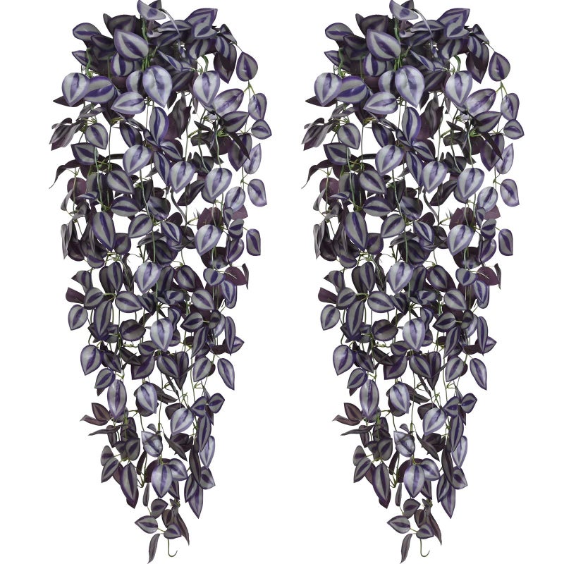 BLEUM CADE Fake Hanging Plants, 2pcs Artificial Hanging Plant, Faux Deep Purple Vines Hanging Plant for Wall Home Living Room Indoor Outdoor Halloween Decor (No Baskets) - Image 1