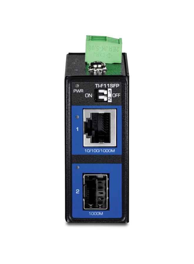 TRENDnet Hardened Industrial 100/1000 Base-T to SFP Media Converter, DIN-Rail/Wall Mount, Multi or Single Mode Fiber, Power Supply Sold Separately, TI-F11SFP, Black, Gigabit - Image 2