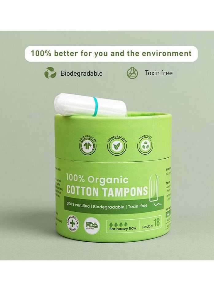 Sirona 100 % Organic Cotton Tampons for Heavy Flow - 18 tampons
