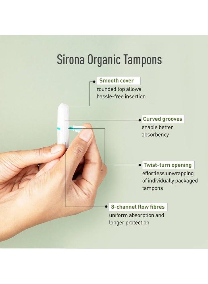 Sirona 100 % Organic Cotton Tampons for Heavy Flow - 18 tampons