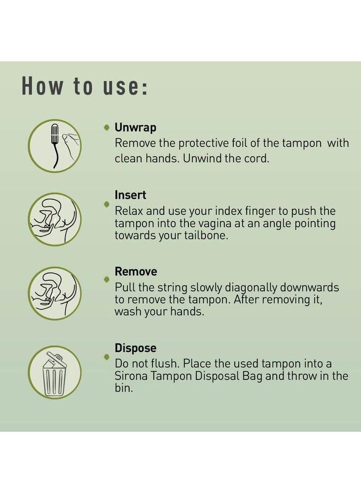 Sirona 100 % Organic Cotton Tampons for Heavy Flow - 18 tampons