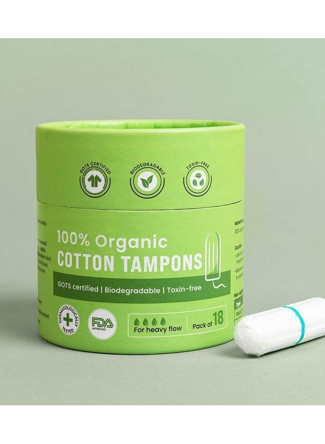 Sirona 100 % Organic Cotton Tampons for Heavy Flow - 18 tampons - Image 1