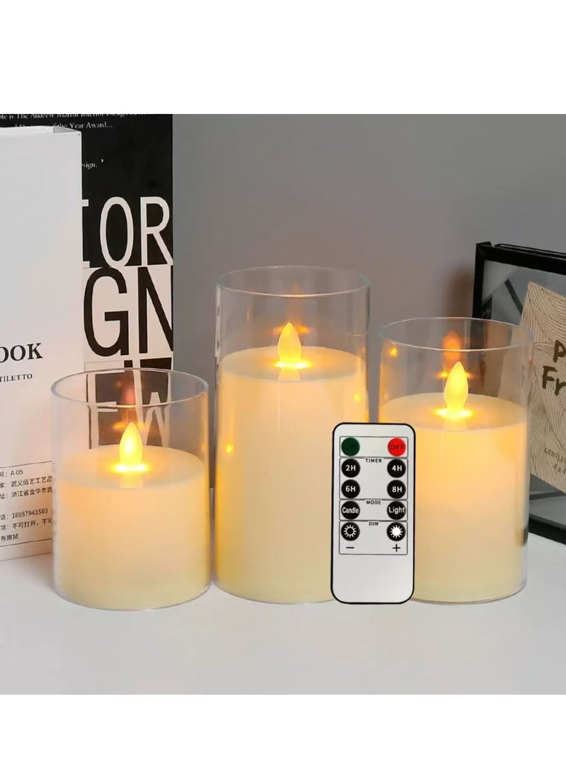 Led Flameless Candles Set, Battery Operated Real Pillar Wax Flickering Moving Wick Effect with Remote Control Cycling Timer - Image 1