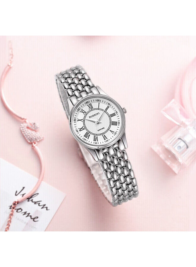 Rossini Women's Watch, 7th Anniversary Gift For Girlfriend, Business Small Dial Quartz Watch With Steel Strap And White Dial 6356 - Image 4