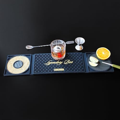 NobleSip Bar Mat 3in1 𝗜𝗡𝗡𝗢𝗩𝗔𝗧𝗜𝗩𝗘 with Cutting Board and Glass Rimmer "Legendary Bar". Upgrade your commercial cocktail station, or home bar with a multifunctional, compact, and stylish mat - Image 1
