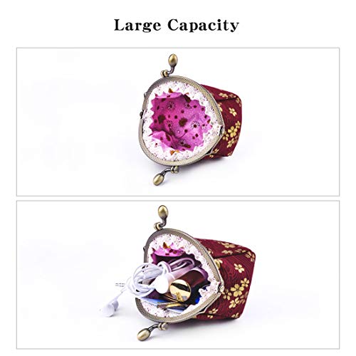 Oyachic Floral Coin Purse,Vintage Wallet,Canvas Clutch,Make Up Bag,Retro Handbag,Buckle Kiss Lock Change Pouch for Women - Image 4