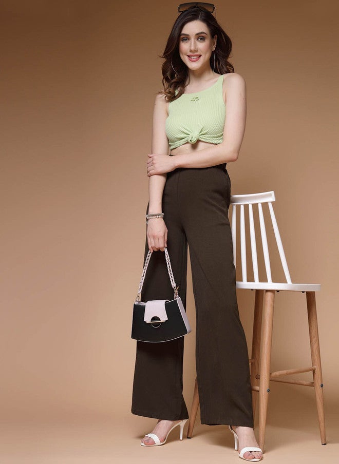 PlusS Brown Mid-Rise Parallel Trousers for Women - Image 5