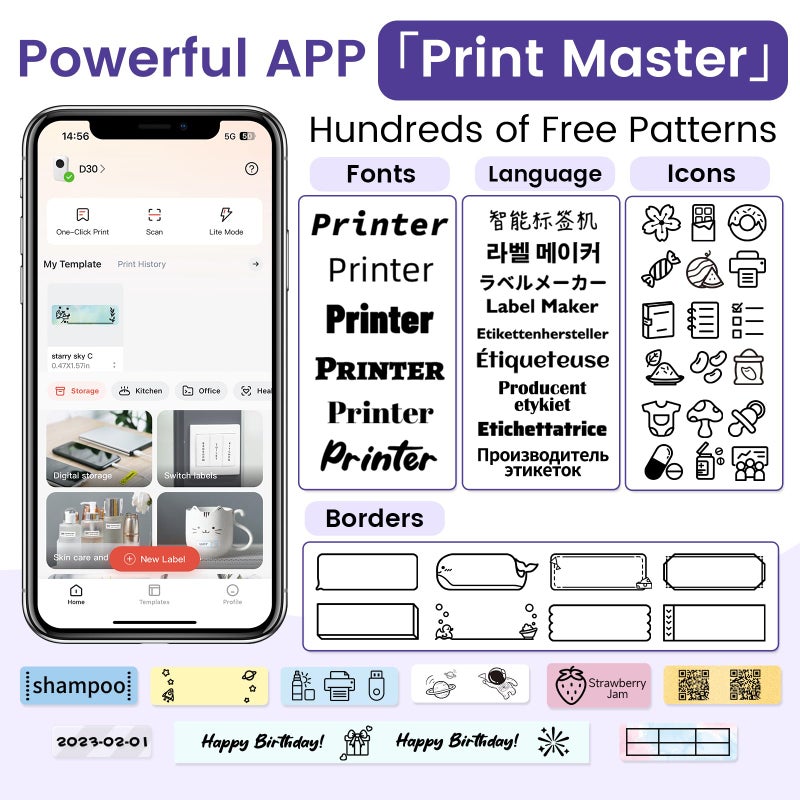 Phomemo D30 Label Makers Machine - Portable Bluetooth Mini Sticker Thermal Label Printer Handheld Rechargeable, Easy to Use for Office Home Organization, Rich Icon Font Multiple Templates - Image 5