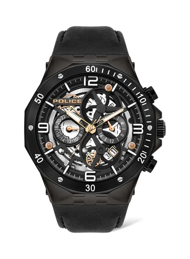 Rizal Black Dial and Black Leather Automatic Watch for Men 46mm