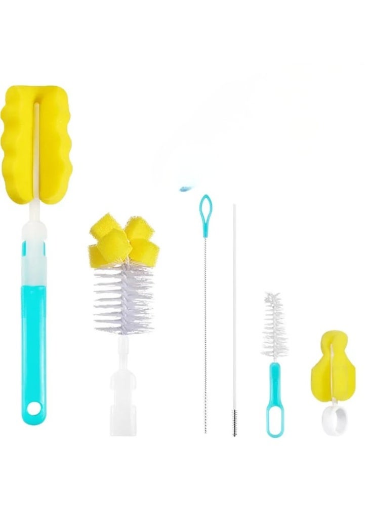 MUMS PLANET 6-in-1 Baby Bottle Cleaning Brush Set – Silicone Bottle, Nipple, Straw & Pacifier Cleaning Brushes – Multi-Purpose Baby Feeding Accessories Cleaning Kit - Image 1