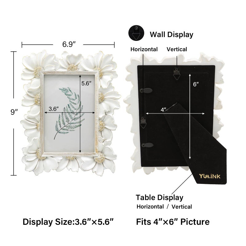 YULINK 4x6 Vintage Picture Frame  Antique White Ornate Photo Frame  for Tabletop and Wall Display  Decorative Floral Design Retro Home Decor  Old Fashioned Photo Gallery Art - Image 5
