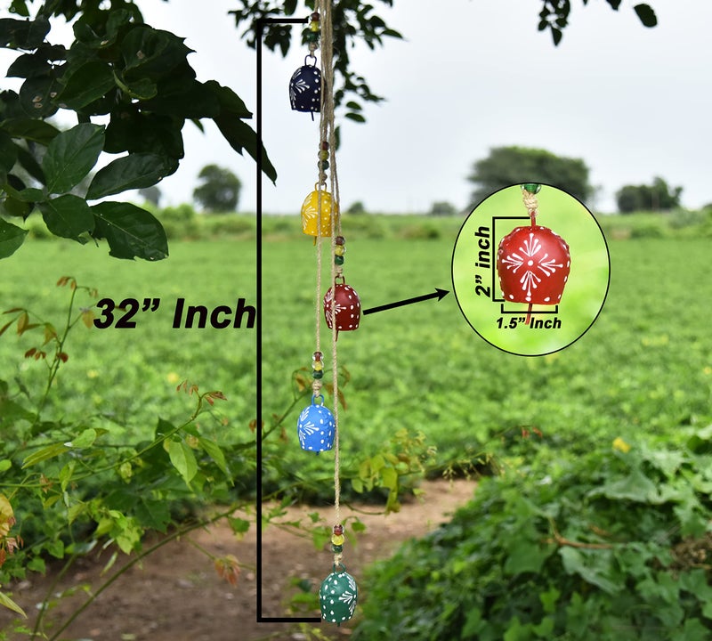 Vivanta Vintage Christmas Bells – 32" Hand-Painted Metal Hanging Wind Chime with Rustic Cowbells & Jingle Bells Handcrafted Witch Bells for Door, Farmhouse & Boho Decor, Christmas Decor - Image 2