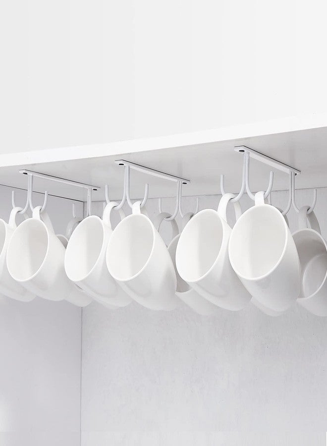 FOMANSH Mug Rack Under Cabinet - Coffee Cup Holder, 12 Mugs Hooks Under Shelf, Display Hanging Cups Drying Hook for Bar Kitchen Utensils White - Image 1