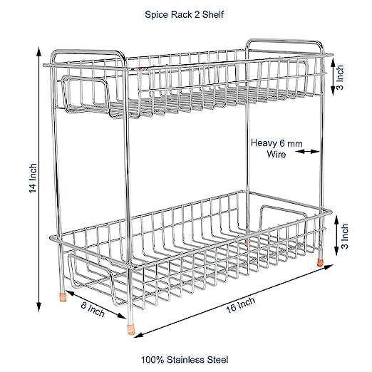 Cri8Hub Heavy Big Size Stainless Steel Spice 2-Tier Floor Mount Trolley Container For Boxes/Utensils Dishes Plates For Home (Multipurpose Kitchen Storage Shelf Shelves Holder Stand Rack,Tiered Shelf) - Image 2