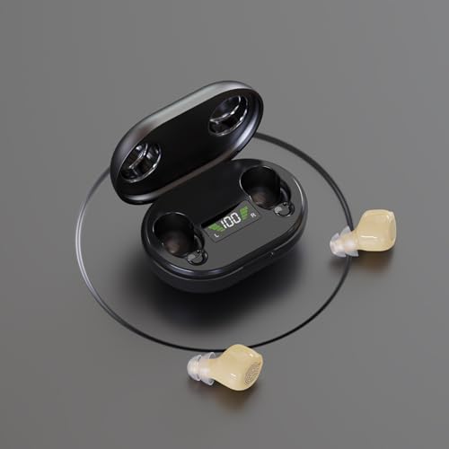 Aika CIC Wireless Rechargeable Hearing Aids for Old Age and Seniors with Digital Display, Noise Reduction, and 30-Hour Battery Life (Beige, Finger Touch, 1 Year Warranty, Free Dry Kit) - Image 2
