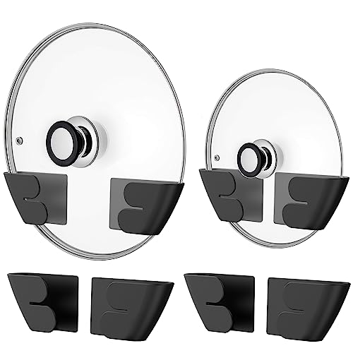 Niceyos Universal Adjustable Pot Lid Organizer for Cabinet - Upgraded Patented Set of 4 Pan Lids Organizers Inside Cabinet Door Wall Mount Pots Top Holder for Kitchen Cupboard, Fits 6" to 14" (Black) - Image 1
