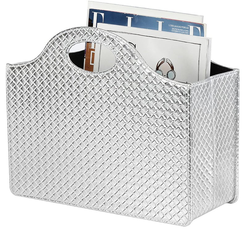 HofferRuffer Magazine Basket Holder Foldable Magazine Rack Document File Holder Organizer File Folder Newspaper Storage Bin Organizer for Home or Office Silver
