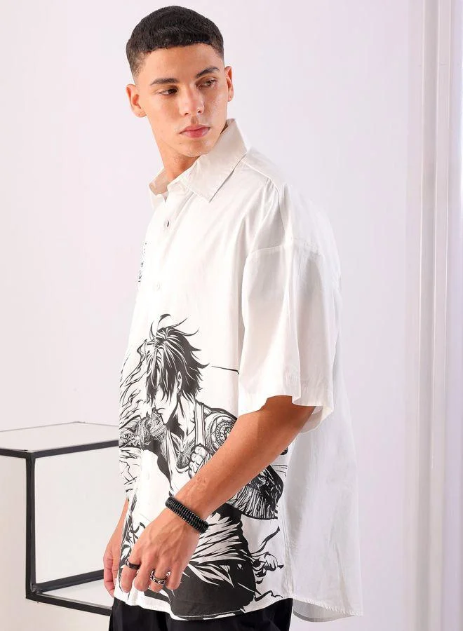 شركة المرآب الهندية Men Oversized Anime Print Half Sleeves Cutaway Collar Street Wear Shirt