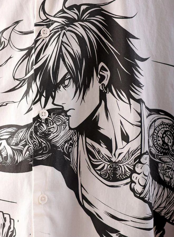 شركة المرآب الهندية Men Oversized Anime Print Half Sleeves Cutaway Collar Street Wear Shirt