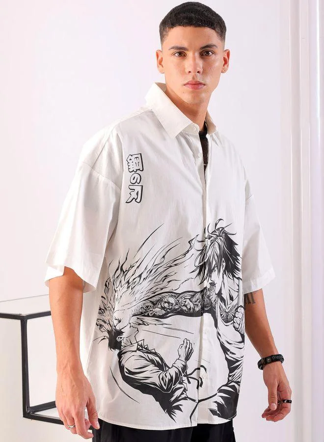 شركة المرآب الهندية Men Oversized Anime Print Half Sleeves Cutaway Collar Street Wear Shirt