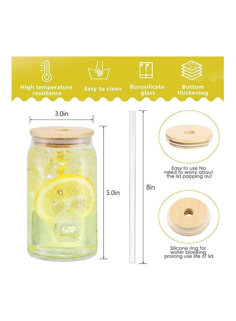 GGEROU 4 Pieces Glass Cups with Bamboo Lids and Glass Straw- Beer Can Shaped Drinking Glasses Set,Cute Boba Drinking Glasses  400ml  - Image 3