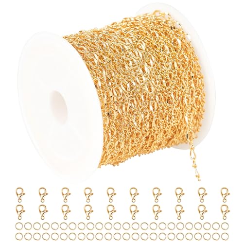 YOUBEIYEE 32.8 Feet 18K Gold Plated Jewelry Chains Bulk, Solid Brass Lip Cable Chain for Women Necklace Bracelet DIY Jewelry Findings - Image 1