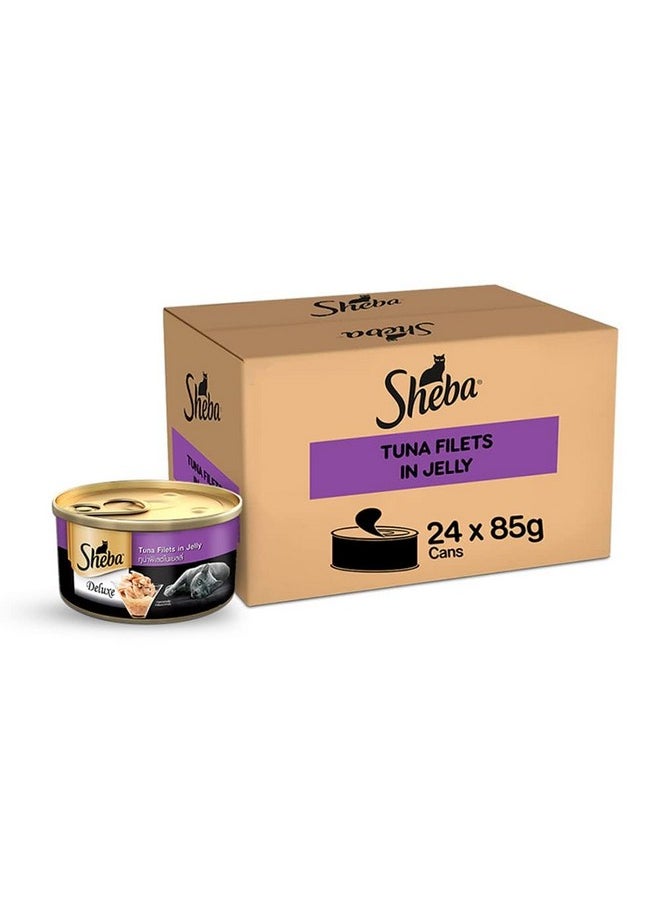 Sheba Deluxe Premium Adult (1+ Years) Wet Cat Food, Tuna Fillets In Jelly, 85 G Can (Pack Of 24), High-Moisture Wet Food For Healthy Hydration  - Image 1