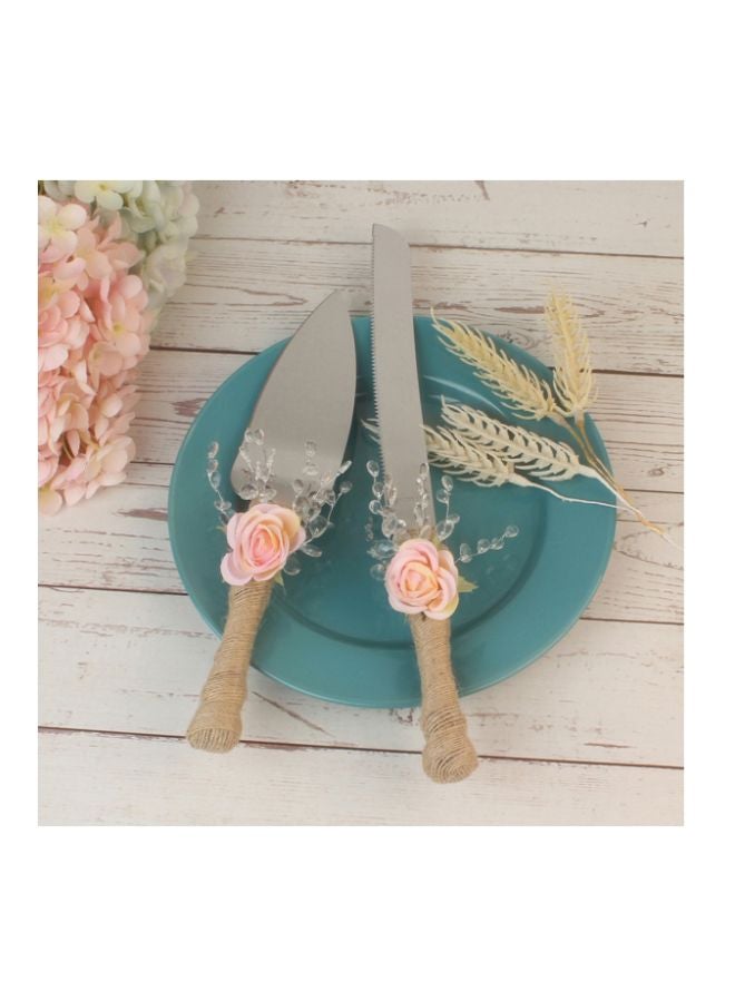 2-Piece Stainless Steel Wedding Cake Knife And Server Set Silver/White/Beige  - Image 4