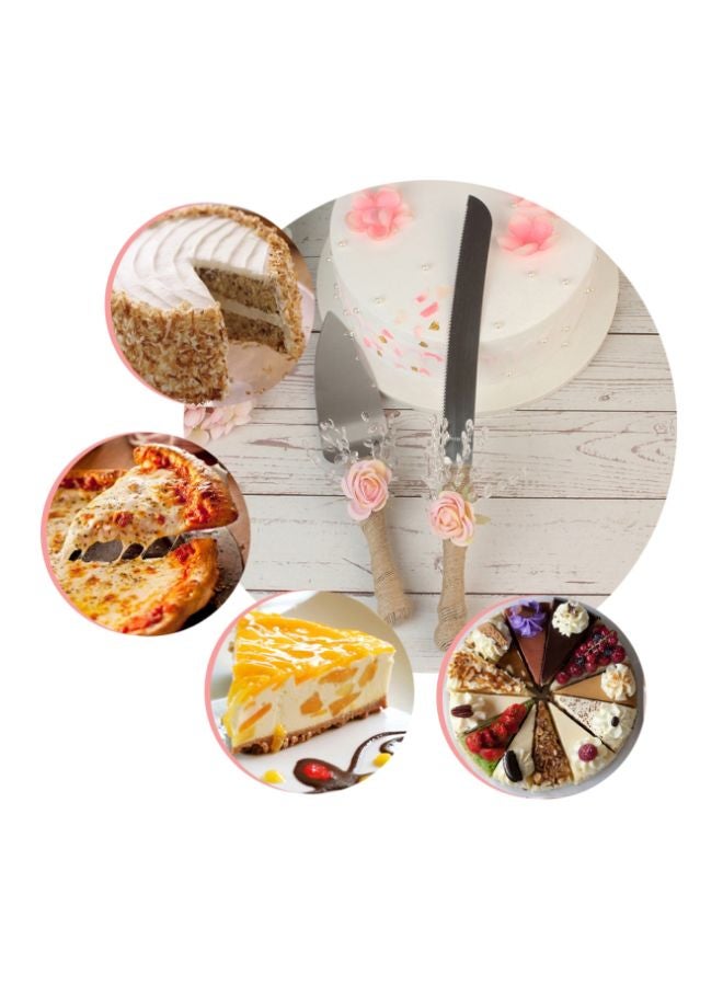 2-Piece Stainless Steel Wedding Cake Knife And Server Set Silver/White/Beige  - Image 2