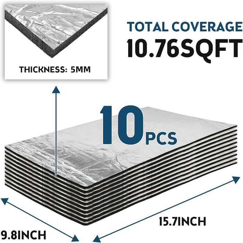 Wawasia 197mil 10.76sqft Sound Deadener Mat for Cars, Heat Shield Mat, Car Sound Dampening Material, Sound Deadener Mat Noise & Heat Insulation Moistureproof Waterproof (10 Sheets 15.7"x9.8"） - Image 2