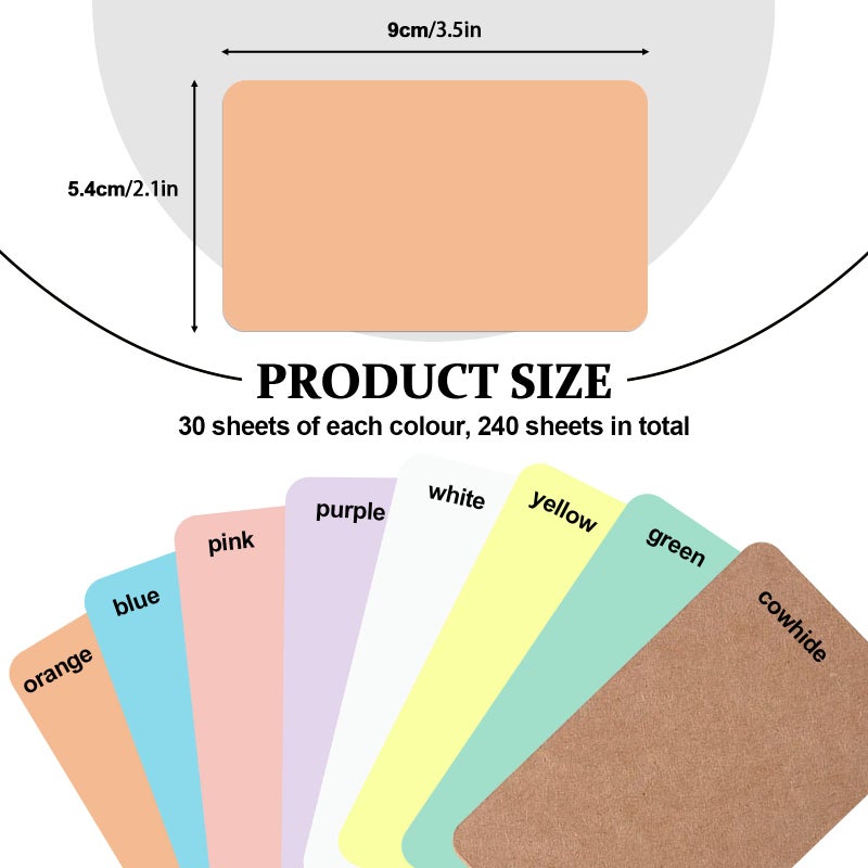 SNOMEL 240Pcs Small Blank Paper Message Note Business Cards, 3.5x2'' Mini Index Cards for Gift, 8 Colors Blank Vocabulary Word Flash Study Cards Double Sided, Colored Notecards Unlined - Image 2