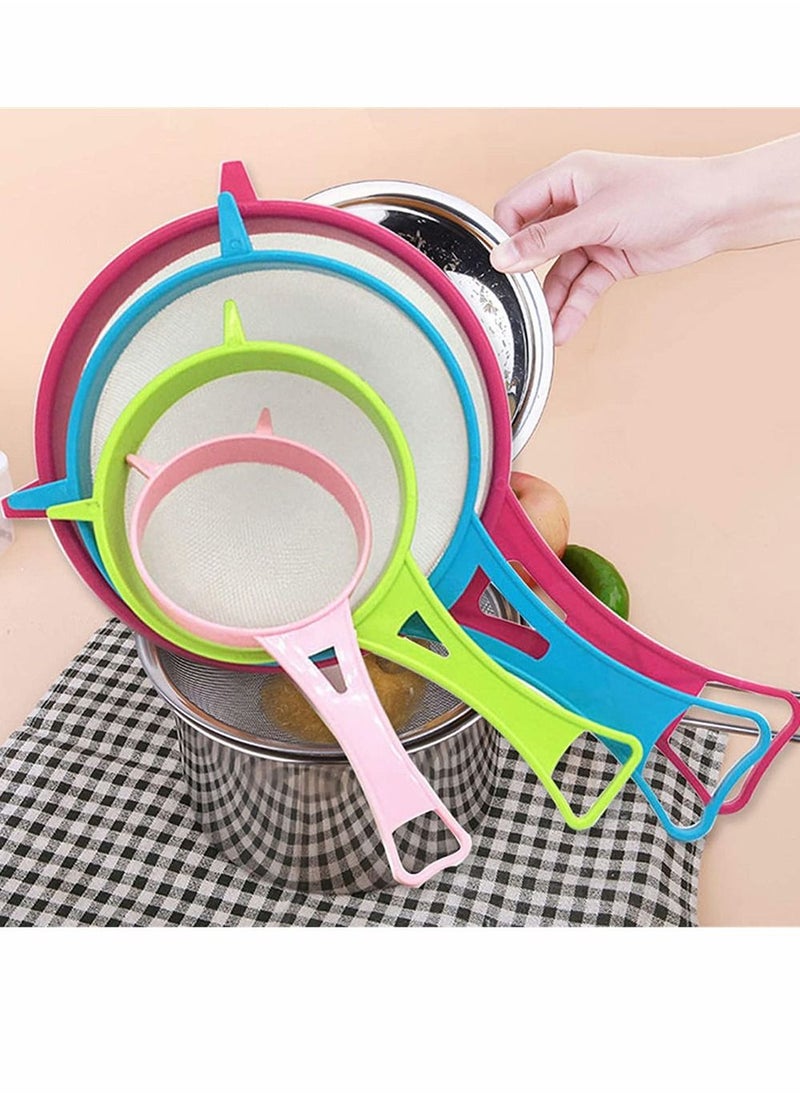KASTWAVE - Plastic Mesh Strainer Colander Set, Food Soy Milk Flour Sieve Plastic Colander Strainer with Long Handle Icing Sugar Sifters Fine Strainer Tea Filter and Silicone Foldable Funnel, 4Pcs, Random Color - Image 1