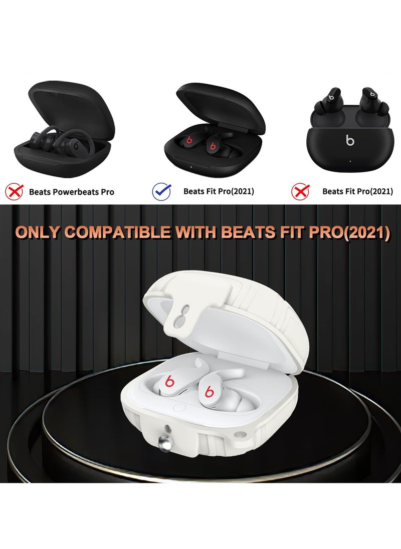 KASTWAVE - Case for Beats Fit Pro, Silicone Protector Case for Apple Beats Fit Pro, with Beats Fit Pro 2021 Earbuds Armor Shockproof Protective, with Anti-Lost Lanyard Keychain (White) - Image 1