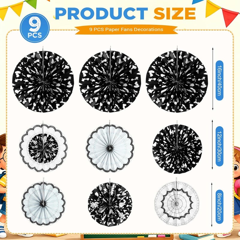 Outus 9 Pcs Composition Notebook Classroom Decorations Back to School Hanging Paper Fans Composition Decor Party Banner Garland for Office Classroom Decor - Image 4