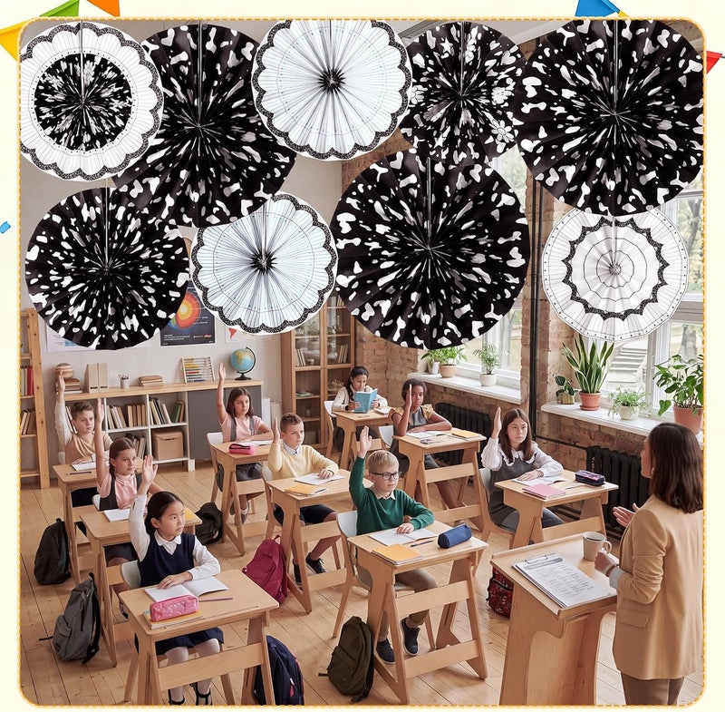 Outus 9 Pcs Composition Notebook Classroom Decorations Back to School Hanging Paper Fans Composition Decor Party Banner Garland for Office Classroom Decor - Image 3