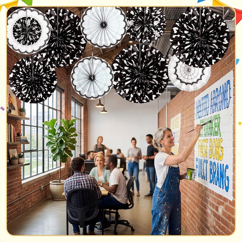 Outus 9 Pcs Composition Notebook Classroom Decorations Back to School Hanging Paper Fans Composition Decor Party Banner Garland for Office Classroom Decor - Image 2