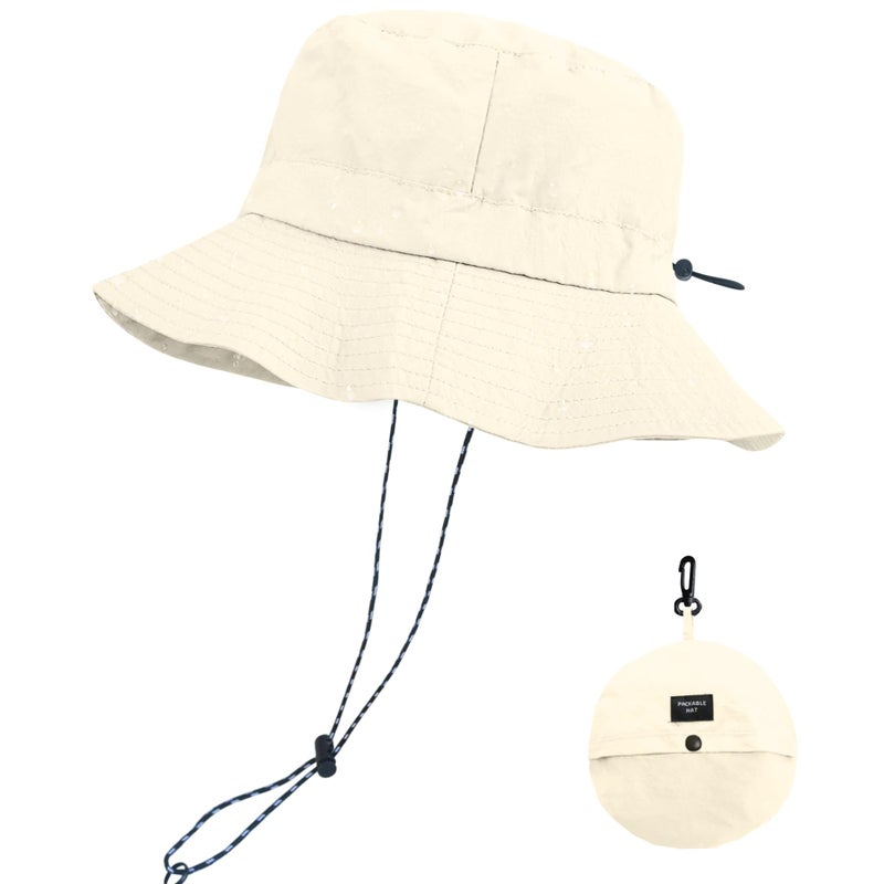 PFFY Quick Dry Waterproof Packable Bucket Hat for Women Men Outdoor Sun Hats with Detachable Chin Strap Beige (More Loose) - Image 1