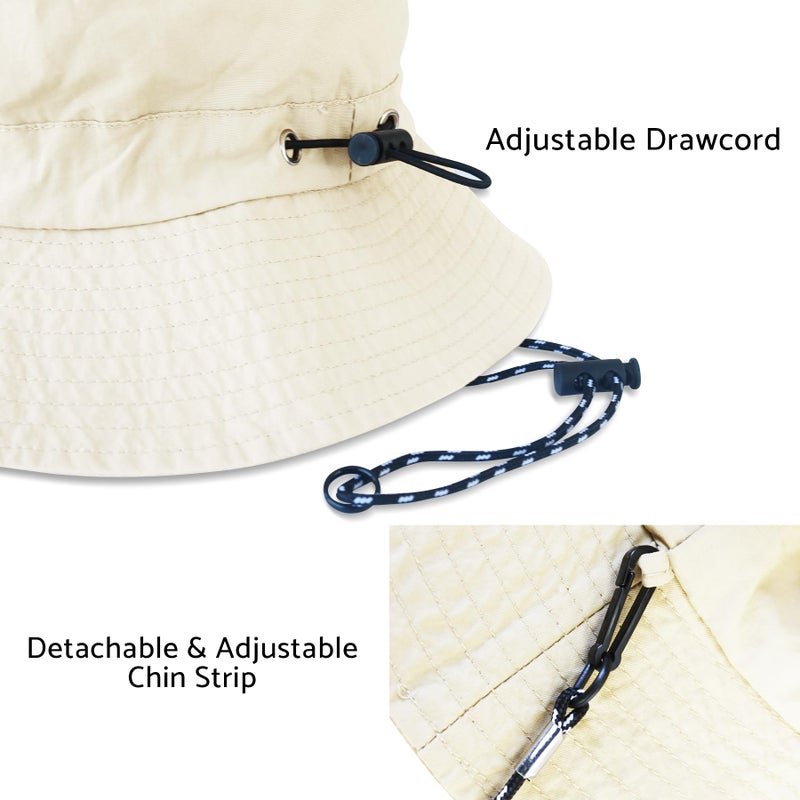 PFFY Quick Dry Waterproof Packable Bucket Hat for Women Men Outdoor Sun Hats with Detachable Chin Strap Beige (More Loose) - Image 5
