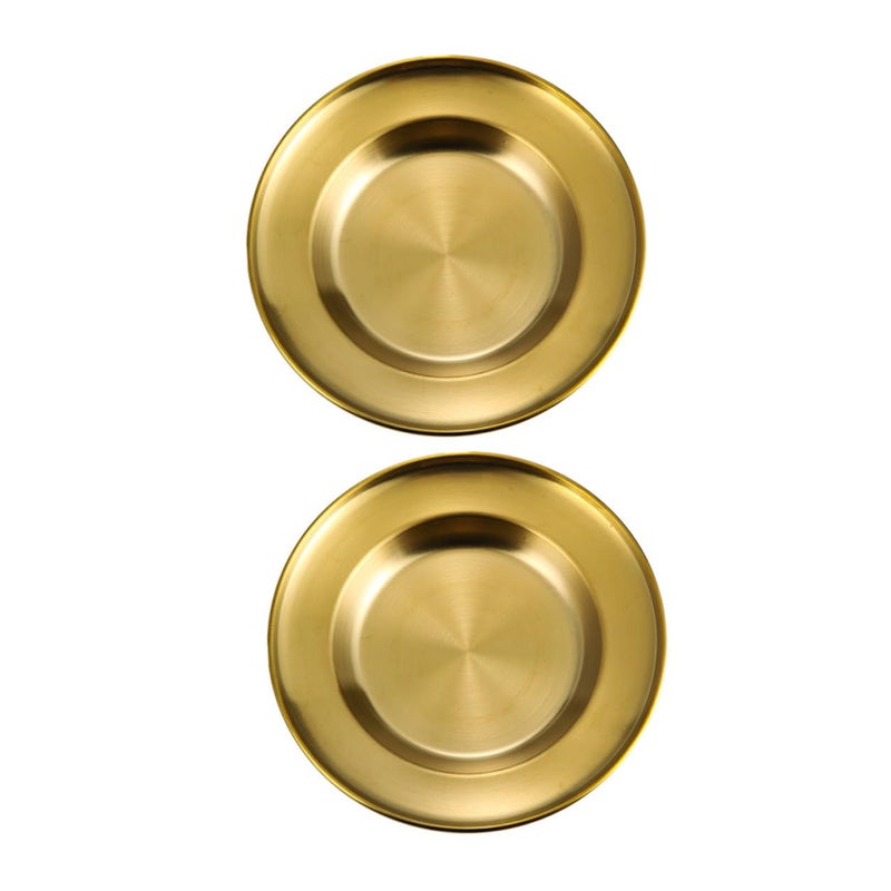 Stainless Steel Dinner Plates 17cm Deepened Golden Pasta Serving Trays 2pcs Set for Party Kitchen - Image 2