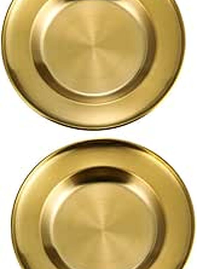 Stainless Steel Dinner Plates 17cm Deepened Golden Pasta Serving Trays 2pcs Set for Party Kitchen - Image 1