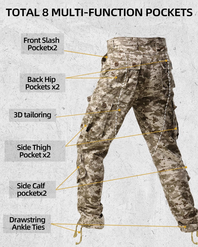 AKARMY Men's Casual Cargo Pants Military Army Camo Pants Combat Work Pants with 8 Pockets(No Belt) Desert Camo 44 - Image 4