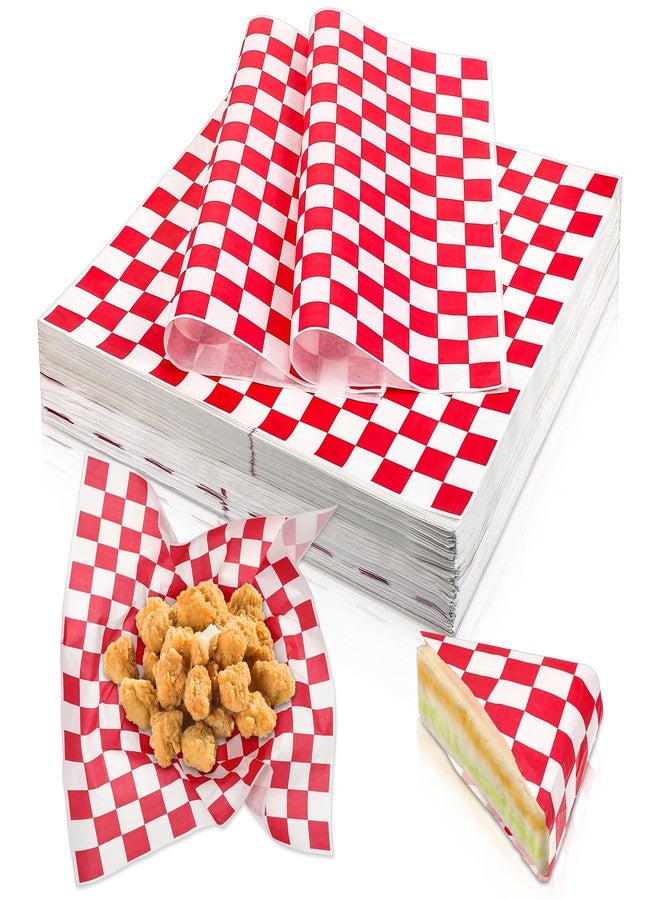 simarro 1000 Sheets Checkered Deli Paper Sheets, 12 x 12 Inch Grease Resistant Food Basket Liners Sandwich Paper Wraps for Restaurants Churches BBQs Picnic Party (Red And White) - Image 1