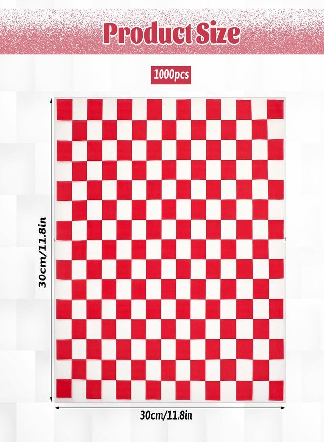 simarro 1000 Sheets Checkered Deli Paper Sheets, 12 x 12 Inch Grease Resistant Food Basket Liners Sandwich Paper Wraps for Restaurants Churches BBQs Picnic Party (Red And White) - Image 2